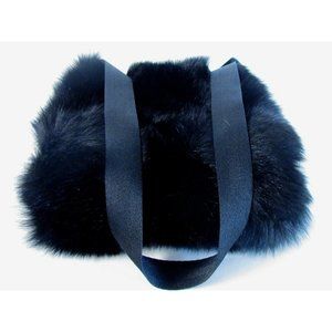 J Mendel Paris Black Fox Fur Le Sport Sac 14' Wide Large Designer Shoulder Bag
